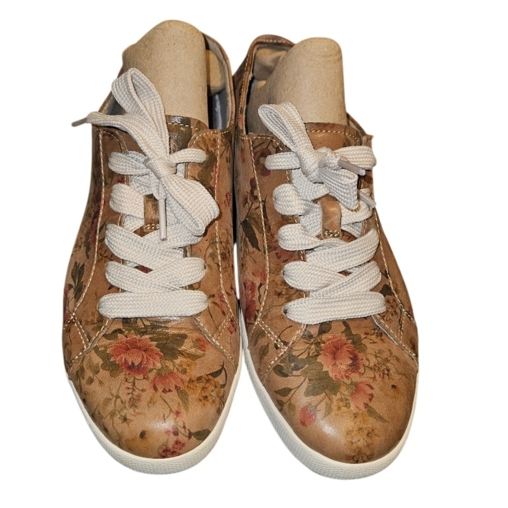 DANSKO ORLI Leather Tan Floral Comfort Sneakers Women's Size 42 US 11.5-12
